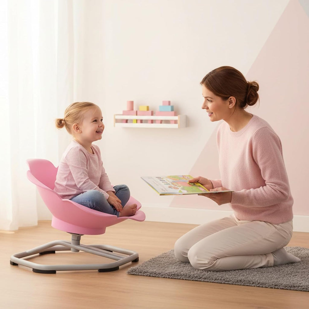 Olakids Sensory Spinning Chair, Flower Shape 360° Swivel Seat for Autistic Kids Autism ADHD Children with Non-Slip Design, Sit and Spin Toy for Body Balance Coordination Training (Pink)