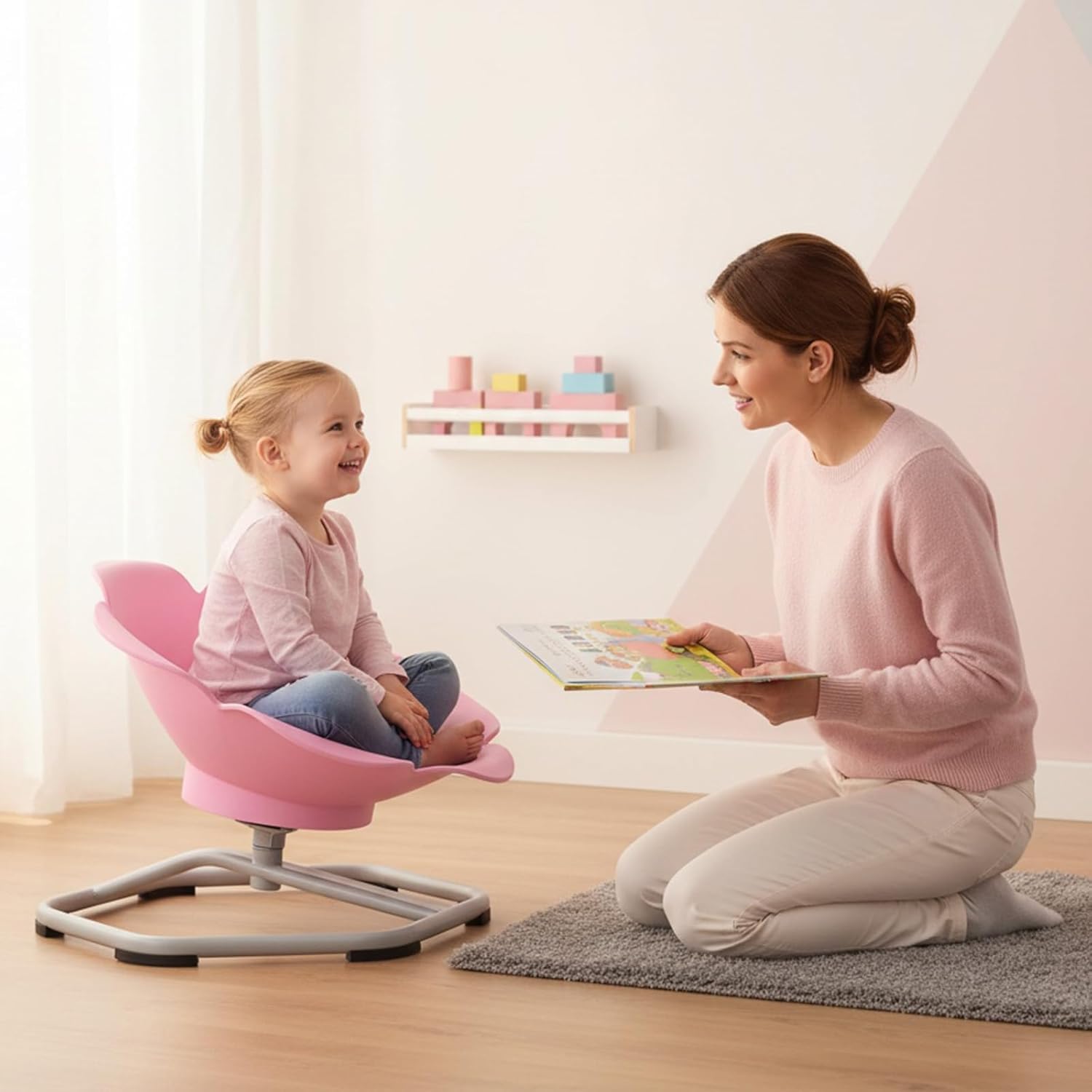 Olakids Sensory Spinning Chair, Flower Shape 360° Swivel Seat for Autistic Kids Autism ADHD Children with Non-Slip Design, Sit and Spin Toy for Body Balance Coordination Training (Pink)