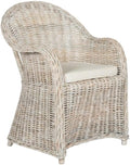 White Wicker Club Chair with Rattan Frame, Cotton Fabric, Comfortable Armrest, Stylish Design for Outdoor Lounge, Deck Or Patio