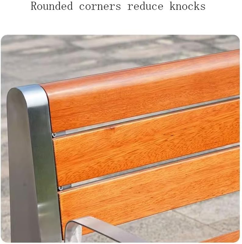 Garden Outdoor Park Backrest Chair, Stainless Steel Frame Wooden Bench, Garden Patio Leisure Seating Seat(Small)