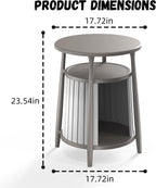 End Table,Resin Bedside Table with Storage,Side Table for Living Room Bedroom Balcony Indoor Outdoor(Grey)