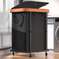 150L (40 Gal) Large Fashion Laundry Basket with Wheels, Leather Patchwork Rolling Hamper Carts, Sturdy Metal Frame, Removable Washable Bag, Tall Clothes Sorter for Bedroom, Laundry Room - Black