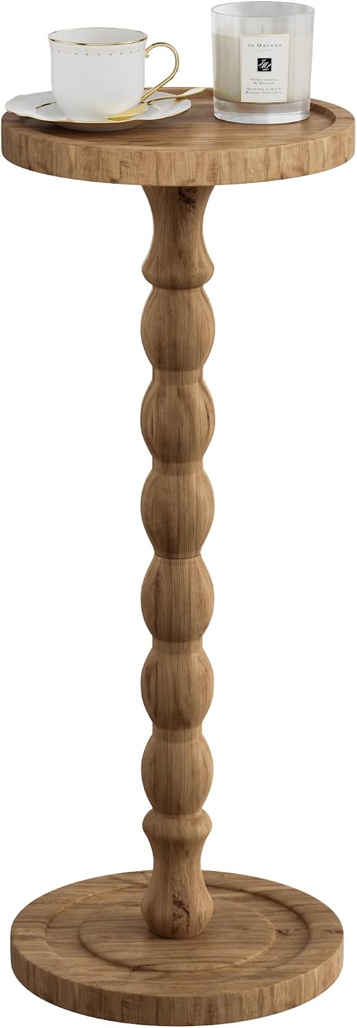 Small Side Table, Rubberwood‌ Drink Table Rattan Round Side Table, Rubberwood‌ Small Drink Table