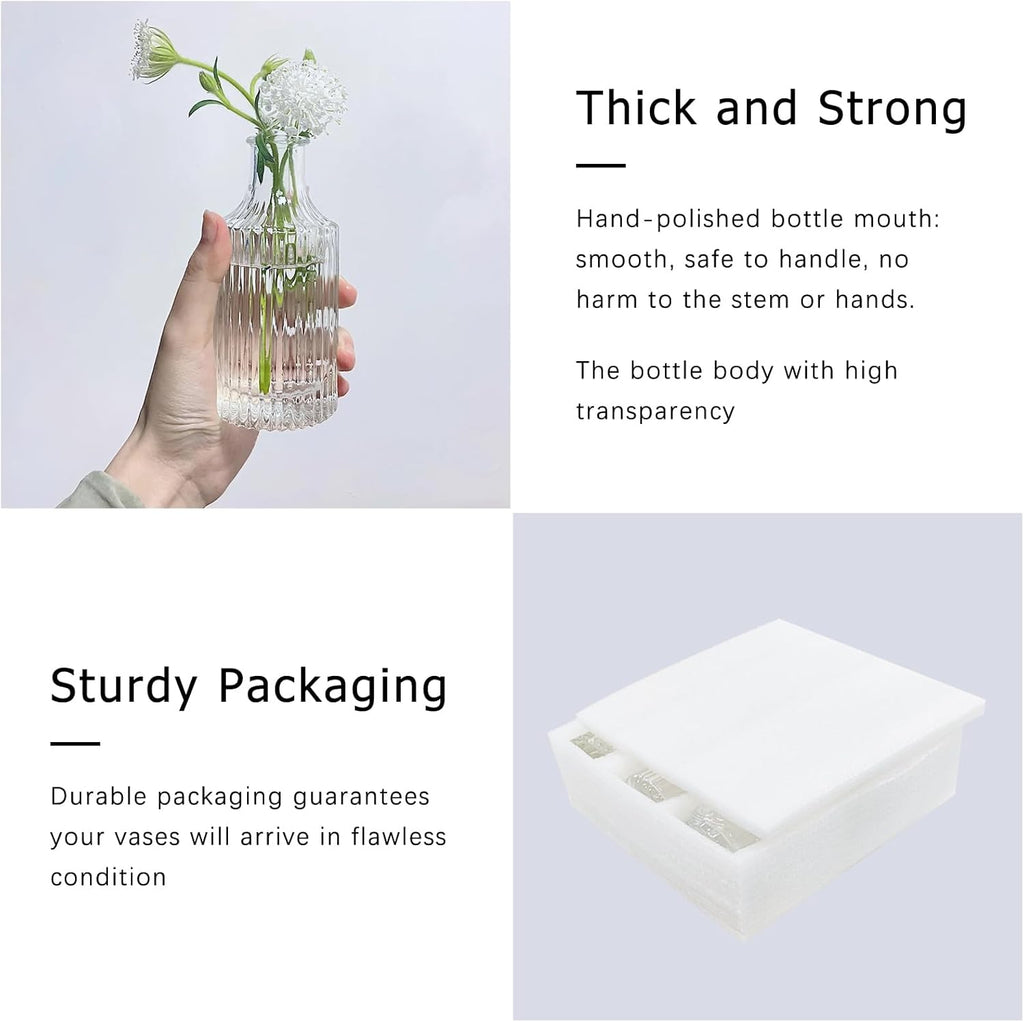 SUPMIND Glass Bud Vase Set of 5, Clear Small Flower Vases for Centerpieces in Bulk, Mini Vintage Vase for Rustic Wedding, Home,Table