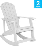 Flash Furniture Savannah Poly Resin Wood Adirondack Rocking Chair - All Weather White Polystyrene - Stainless Steel Hardware - Set of 2