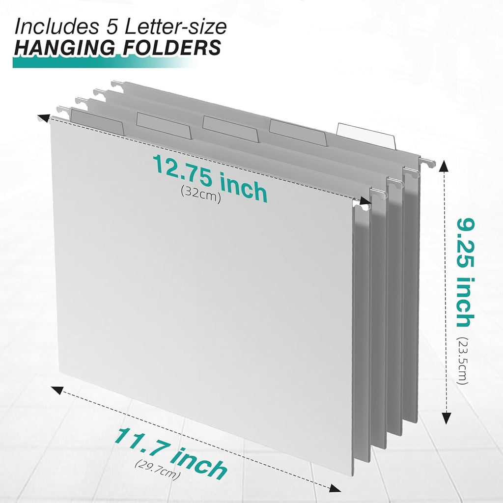 Sinboun Hanging File Organizer Letter-Size File Holder Filing Box Includes 5 Hanging Folders - Metal Mesh Magazine Letter Storage Cabinets File Cart for Office Home School, No Assembly Required Gold