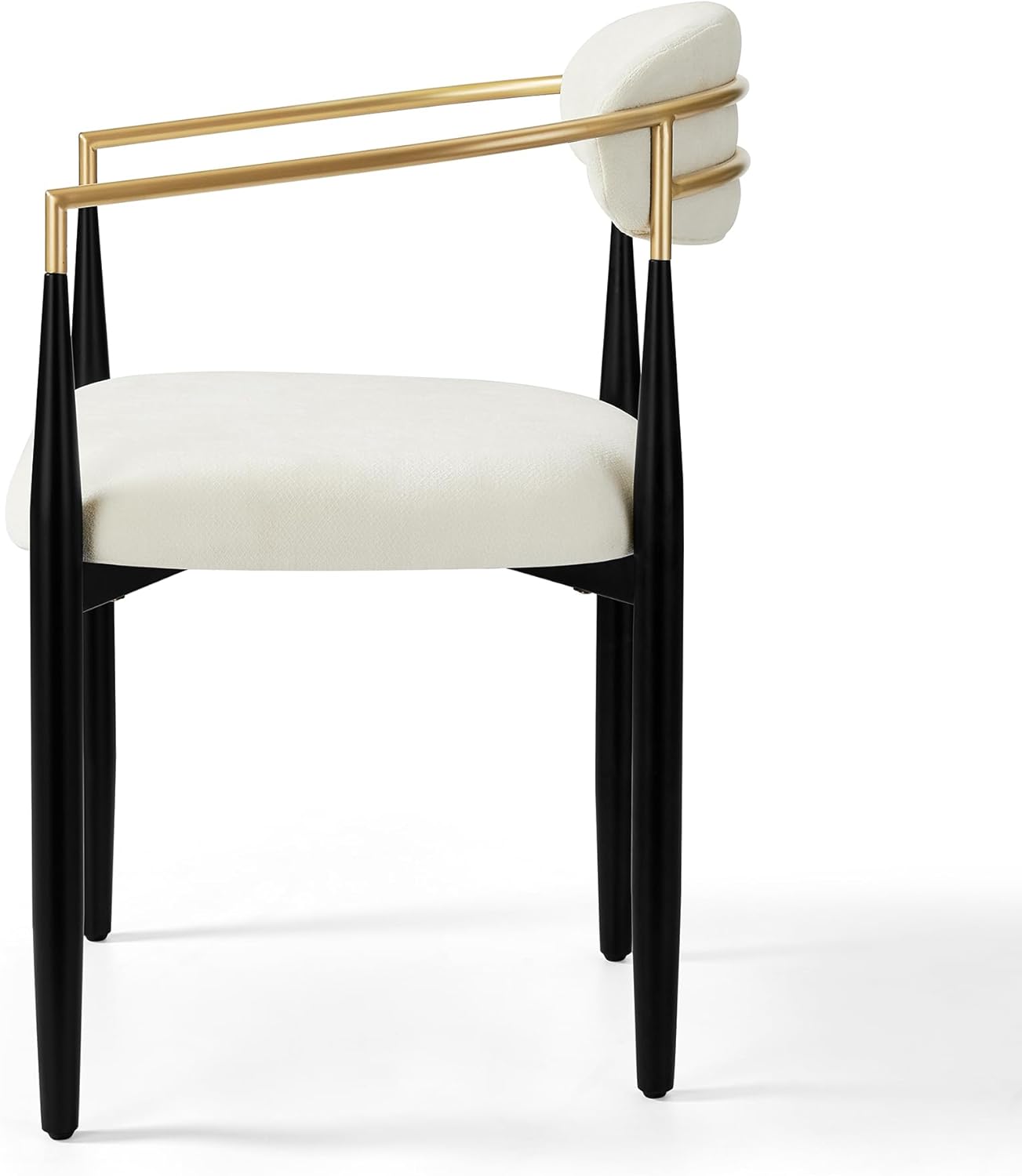 Morden Fort Set of 4 Chenille Upholstered Dining Chairs with Arms,Black Metal Frame with Gold Accent,Padded Kitchen,White