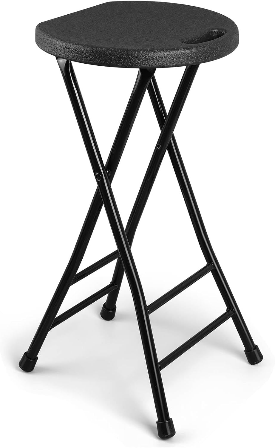 Folding Stool, Black 24 Inch Foldable Bar Stool with Handle, 500 lbs Capacity, Non-Slip Feet, Space-Saving Folding Tall Seating for Kitchen Island, Pub, Camping, Party Ourdoor Indoor(1 Pack)