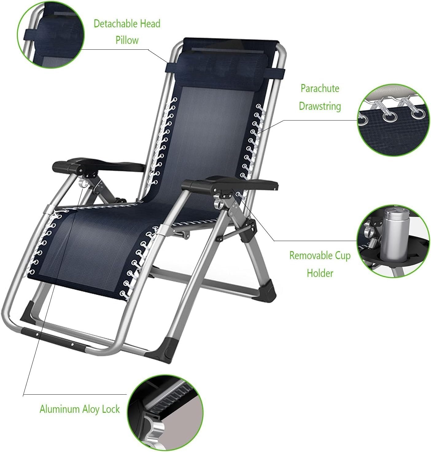 Padded Gravity Lounge Chair Wider Armrest Adjustable Recliner with Cup Holder, Support 180KG Progress(Grey)