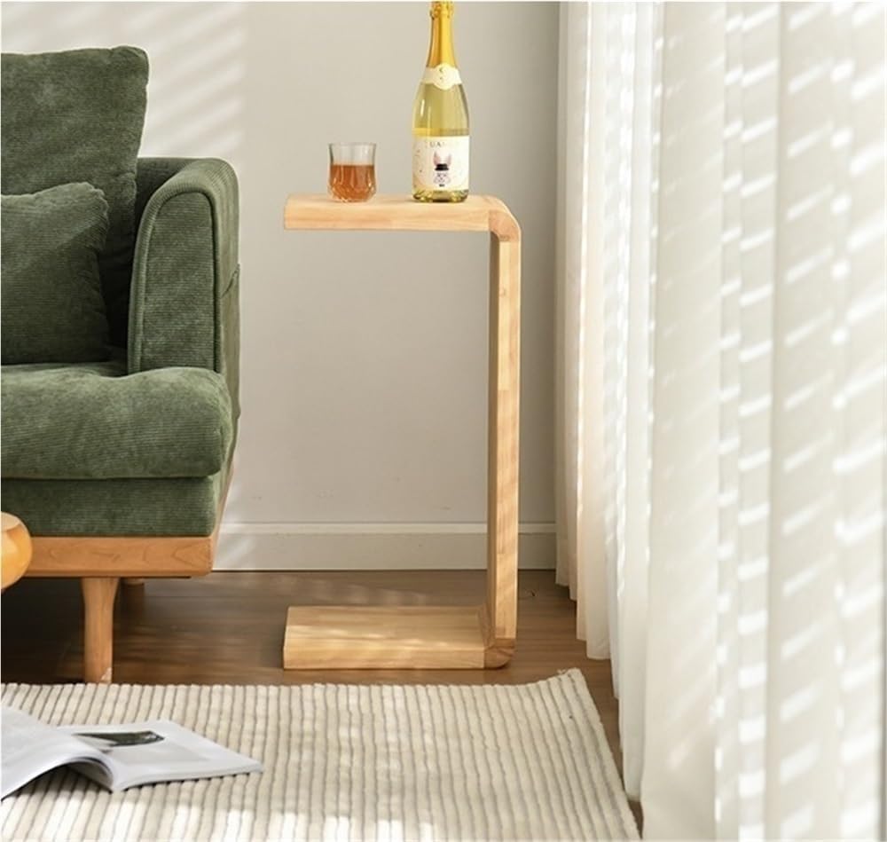C Shaped End Table - Solid Wood Sofa Side Tables for Living Room & Home Office, Practical Laptop Desk and TV Tray