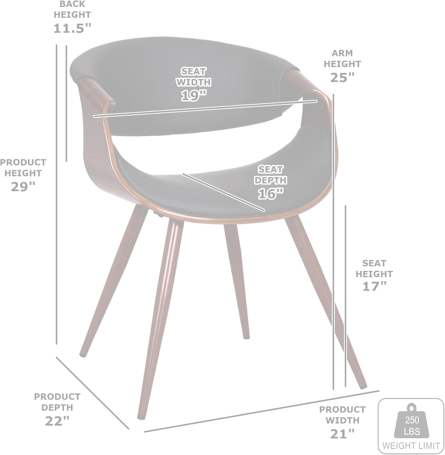 Armen Living Butterfly Mid-Century Dining Chair in Walnut Finish and Charcoal Fabric - Set of 2