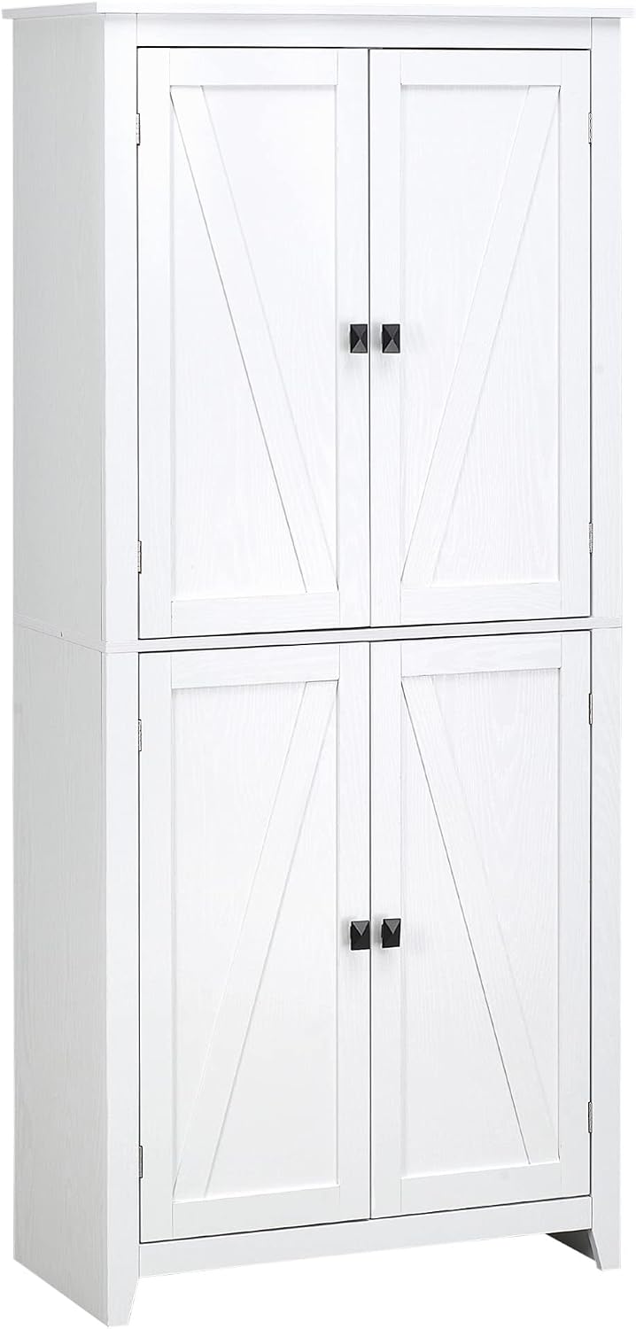 Freestanding Modern Kitchen Pantry, Storage Cabinet with 4-Tier and Adjustable Shelves, White, for Dining Room, Easy to Clean