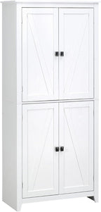 72" Freestanding 4-Door Kitchen Pantry, Storage Cabinet Organizer with 4-Tiers, and Adjustable Shelves, White
