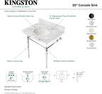 Kingston Brass KVPB3022M87 Edwardian 30" Console Sink with Brass Legs (8-Inch, 3 Hole), Marble White/Brushed Brass