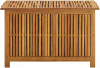 Solid Acacia Wood Patio Storage Box 35.4x19.7x22.8 Inch, Waterproof Outdoor Storage Box with Built-in Bag, Bench and Side Table for Cushions, Garden Tools