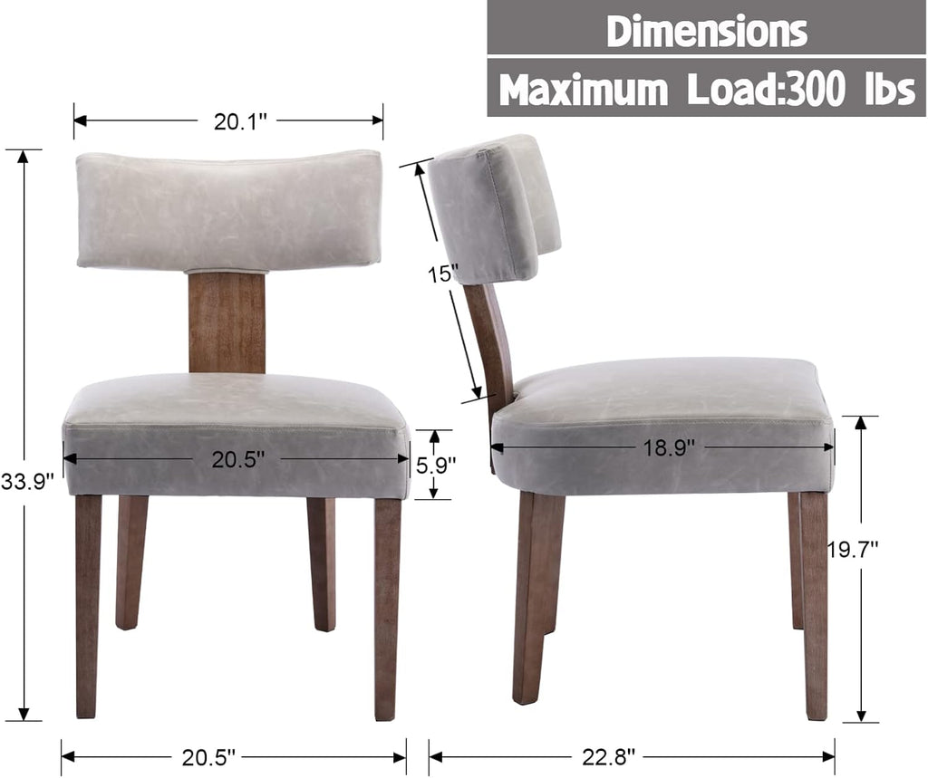 Shunzhi Grey Leather Dining Chairs Set of 4, Upholstered Wooden Dining Room Chairs, Mid Century Modern Farmhouse PU Kitchen Chairs, Accent Armless Side Chairs with Curved Back for Living Room, 4PCS