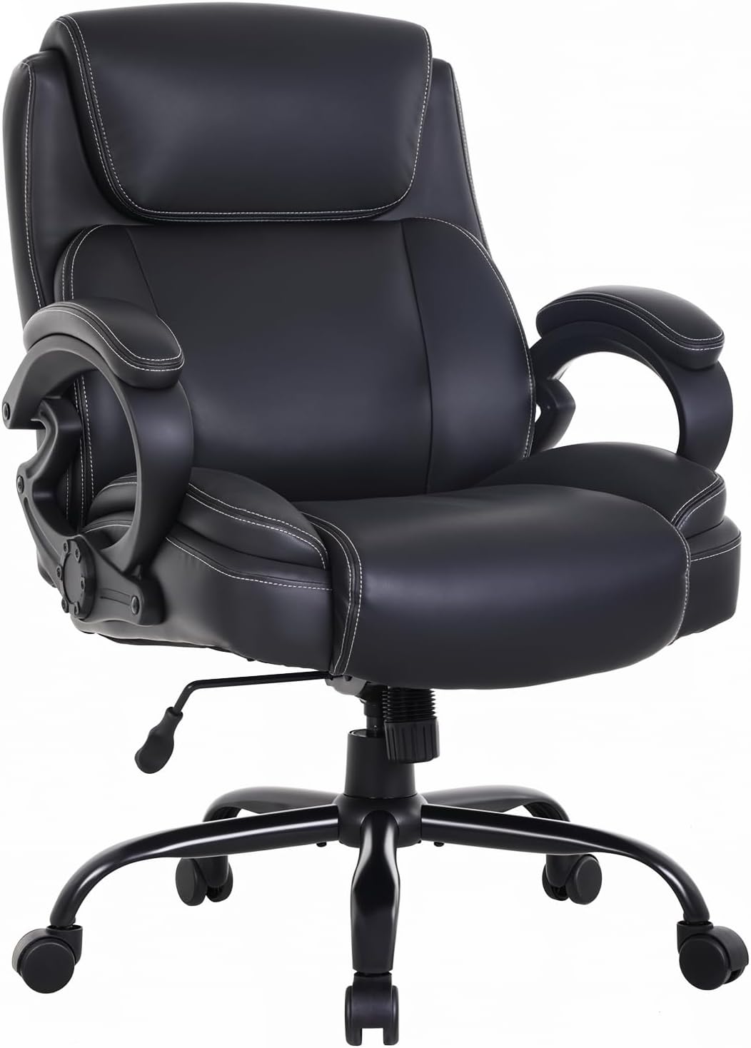 BestOffice Big and Tall Heavy Duty Office Chair 400lbs Wide Seat Ergonomic Computer Desk Chair with Arms and Lumbar Support High Back PU Leather Executive Task Computer Chair for Back Pain, Black