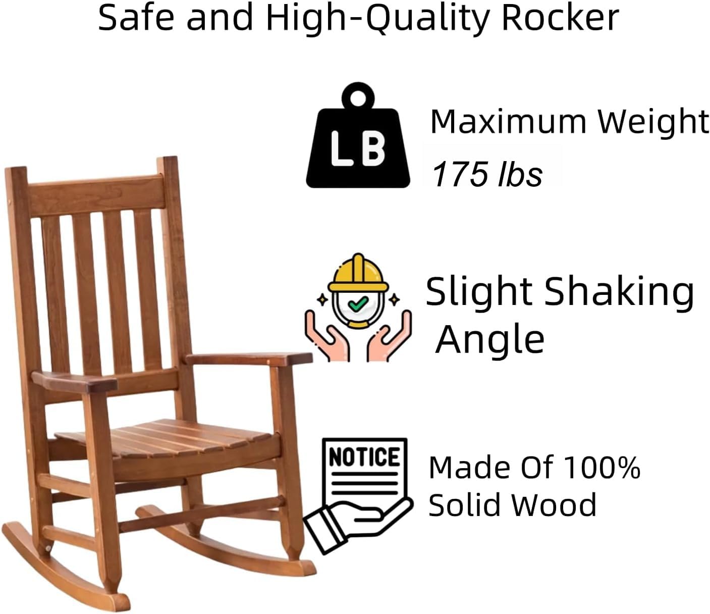 Kids Rocking Chairs Child Toddler Small Baby Wooden Comfy Rocker Chairs Furniture for Nursery Bedroom Livingroom Outdoor Reading Room, Ages 6-10, Anti-Tip Design Safe & Sturdy Brown