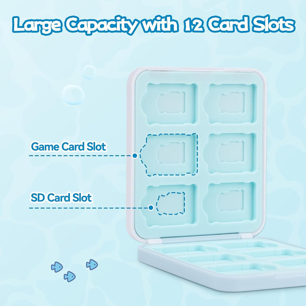 GeekShare Switch Game Card Case Compatible with Switch 2 (2025), Portable Game Holder Cartridge Case for NS 2, Card Storage Shell with 12 Game Card Slots - Shark Party
