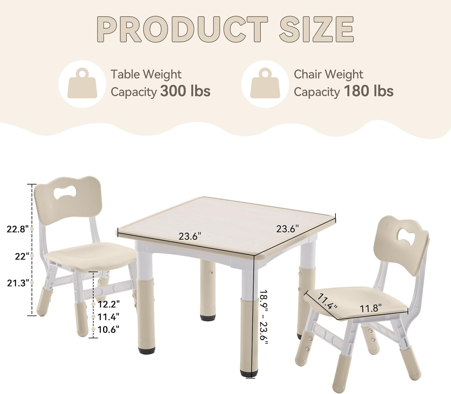 GITAWUSA Kids Study Table and Chairs Set, Height Adjustable Toddler Table and Chair Set for Kids Ages 3-8, 23.6" L x 23.6" W Graffiti Desktop Plastic Children Art Table with 2 Seats, Burlywood