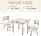 GITAWUSA Kids Study Table and Chairs Set, Height Adjustable Toddler Table and Chair Set for Kids Ages 3-8, 23.6" L x 23.6" W Graffiti Desktop Plastic Children Art Table with 2 Seats, Burlywood