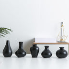 Small Ceramic Vase Set of 5, Black Bud Vase with Boho Decorative Design for Fireplace, Entryway & Living Room Centerpiece