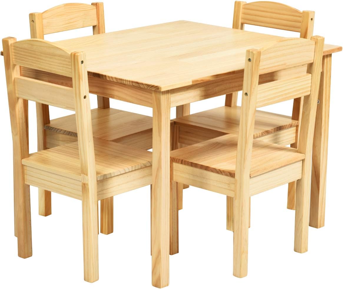 Costzon Kids Table and Chair Set, 5 Piece Wood Activity Table & Chairs for Children Arts, Crafts, Homework, Snack Time, Preschool Furniture, Gift for Boys Girls, Toddler Table and Chair Set (Natural)