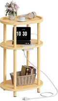 HOOBRO Small Side Table with Charging Station, Small End Table, 3-Tier Oval Bamboo Accent Table, Compact Sofa Bedside Table, for Living Room, Bedroom, Apartment, Natural YL177UBZ01