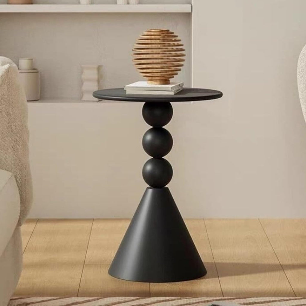 Metal Round Side End Table with Sturdy Base, Black Round Coffee Table Modern Nightstand Sofa Side Table End Table Accent Pedestal Table for Small Space Living Room Balcony