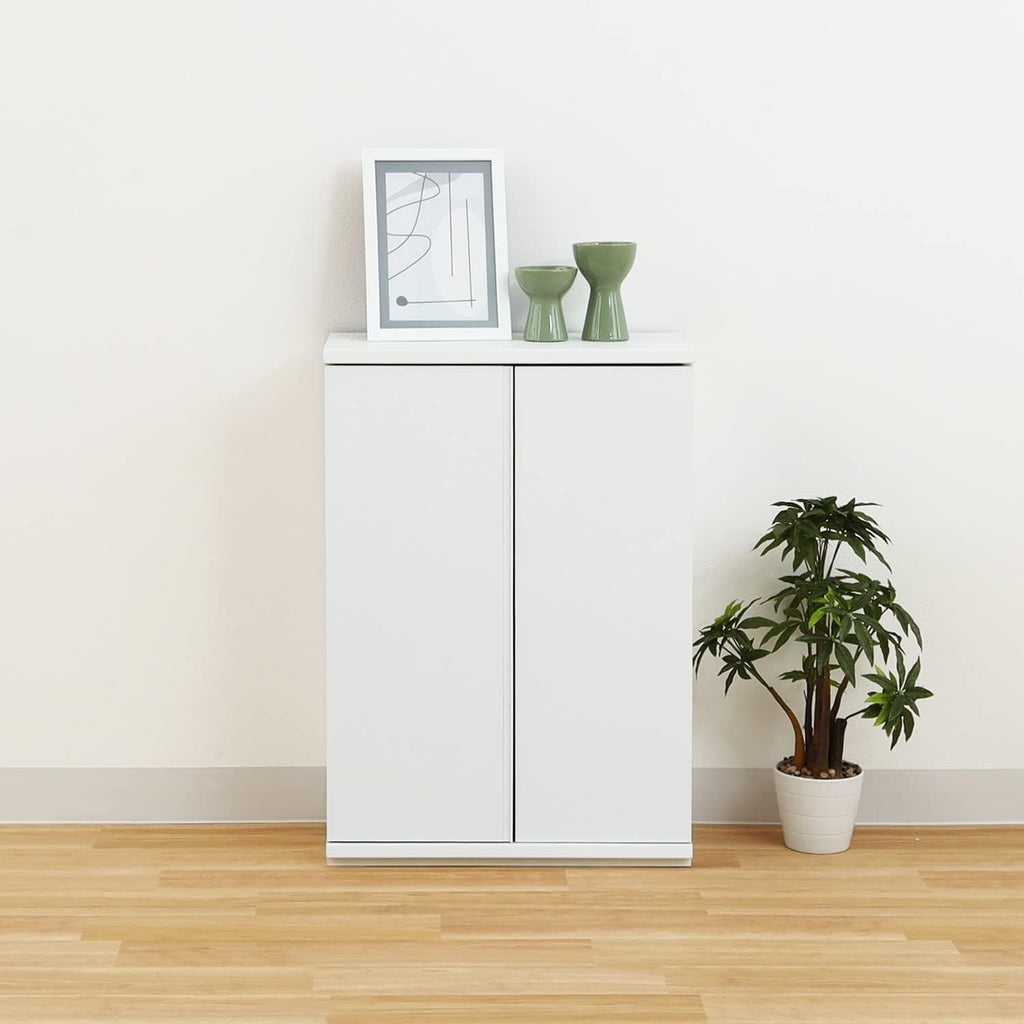 Shirai Sangyo PTS-8560D WH Under-Counter Storage Rack, Door Type, Cabinet, Wooden, Combined Width for Kitchen and Dining Room, Simple Design, White, Width 23.6 inches (60 cm), Depth 11.7 inches (29.6