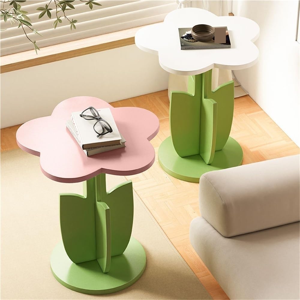 Flower Shape Side Table, Modern Creative Bedside Table, Multifunctional Coffee Table, Cute Storage Table Suitable for Small Indoor Space(Pink)