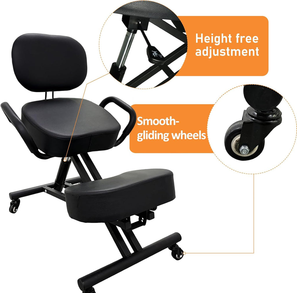 Ergonomic Kneeling Chair with Back Support, Adjustable Height Posture Chair for Home Office, Promotes Healthy Sitting and Better Posture, Prevents Cross-Legged Sitting, Black