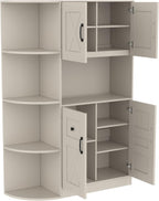 KEIKI Multifunction Entryway Storage Cabinet Set with Bench, Modular Hallway Organizer with Hooks, Open Shelves, Hidden Storage, Farmhouse Accent Cabinet for Living Room, Kitchen, Entryway, Beige