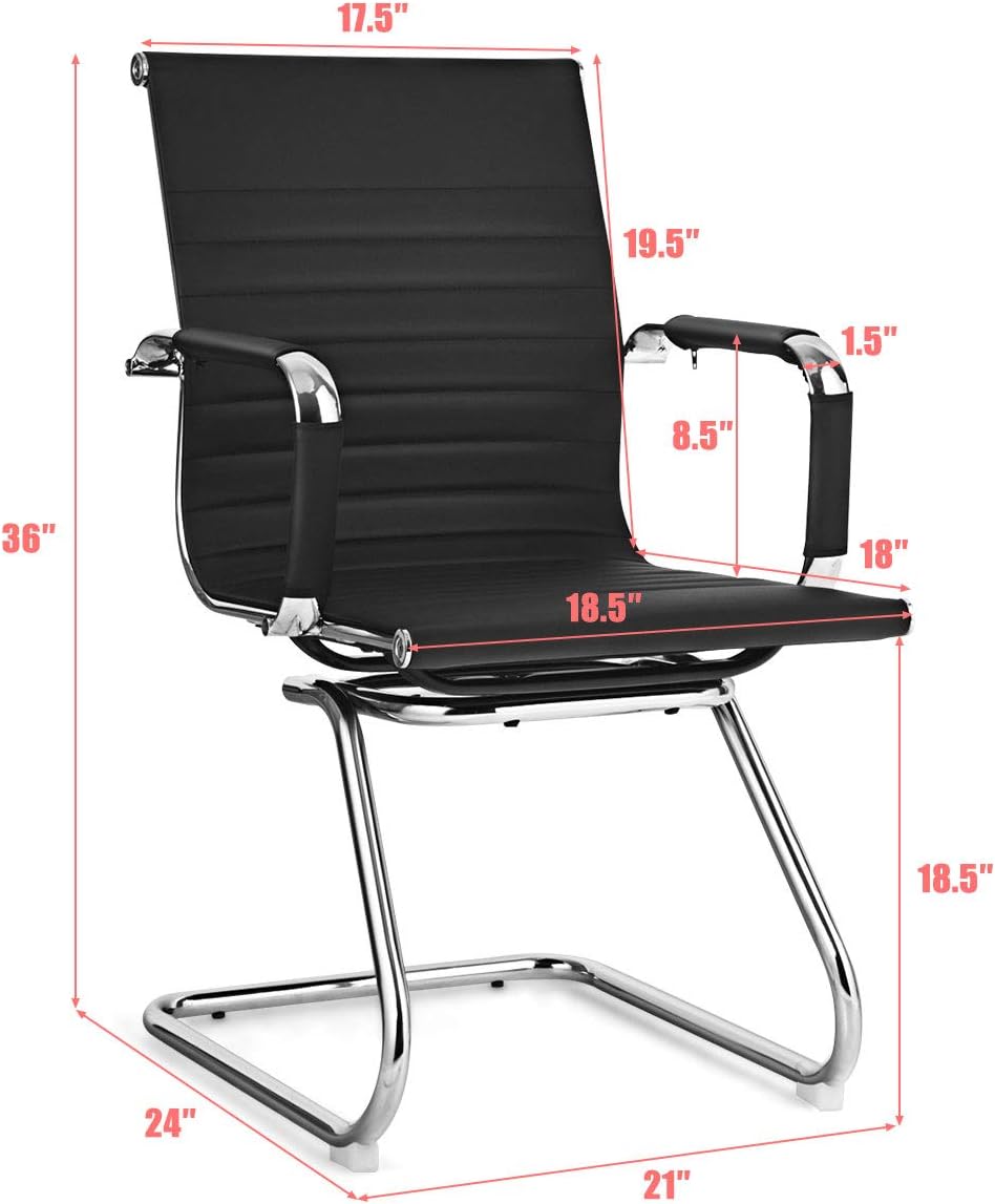 Giantex Office Reception Chairs Set - Guest Chairs, Conference Chair with Arm, Anti-Slip Foot Pads, PU Leather Home Office Chair for Meeting, Waiting Room, Lobby, Desk Chair No Wheels (Black, 8 Pack)