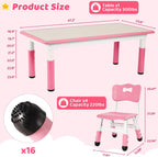 Arlopu Kids Table and 4 Chairs, Height Adjustable Toddler Desk & Chair Set, Anti-Slip Legs, Graffiti Desktop, Children Large Multi-Activity Table with 47.2" x 23.6", Classroom, Homes, Daycares (Pink)