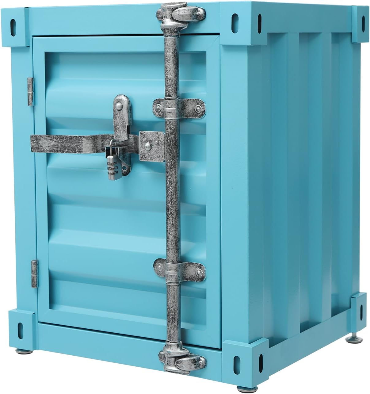 DouSeiAi Industrial Style End Table, Metal Shipping Container Side Table Industrial Container Cabinet for Living Room and Bedroom, Iron Bedside Nightstand, Blue