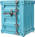 Side Table, Industrial Wind Container Cabinet Iron Bedside Table Creative Vintage Container Design Cabinet with Combination Lock for Bedroom, Living Room, Garage, Bar (Blue)