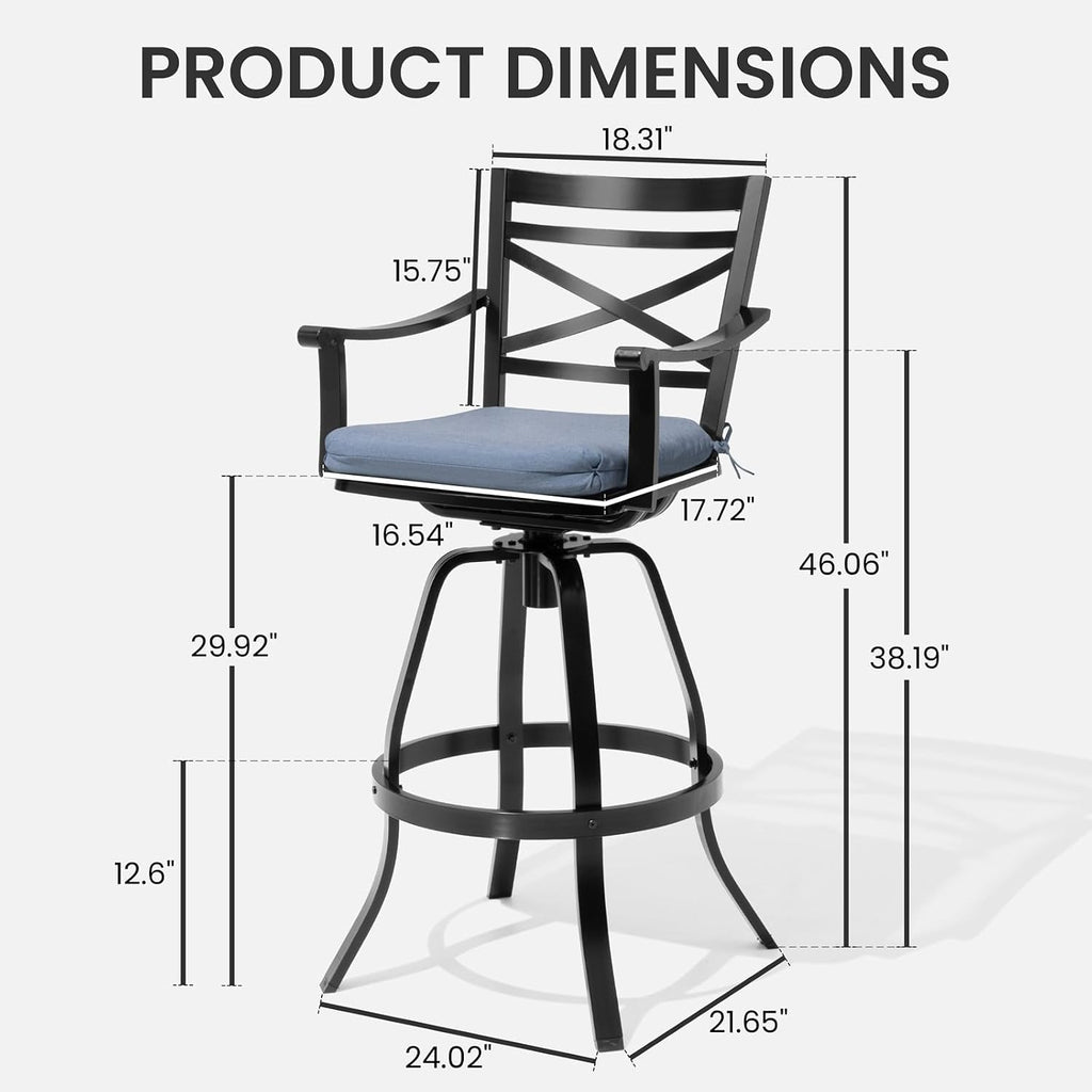Crestlive Outdoor Swivel Bar Stools Set of 4, Aluminum Patio Bar Stools with Sunbrella Cushions, 30 Inch Bar Height Perfect for Backyard, Balcony and Garden