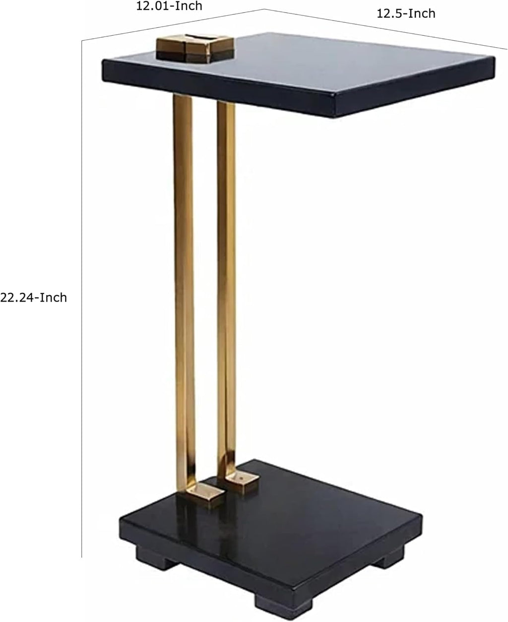 Benzara Dani Side End Table, Square Black Marble Top and Base, C Shape, 13 Inch