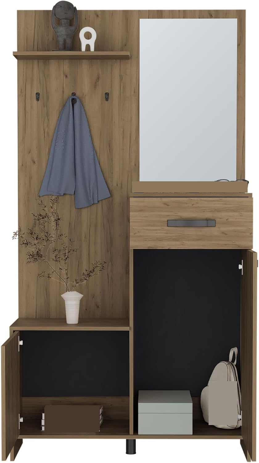 Farmhouse Tall Mirrored Cabinet with Hangers, Console Table for Entryway Living Room,for Kitchen Home