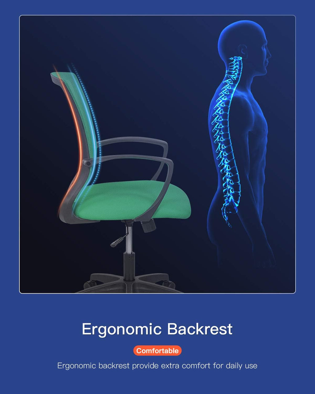 Home Office Chair Computer Ergonomic Chair Mesh Mid Back with Wheels Lumbar Support Armrest and Adjustable Executive for Men&Women (Green)