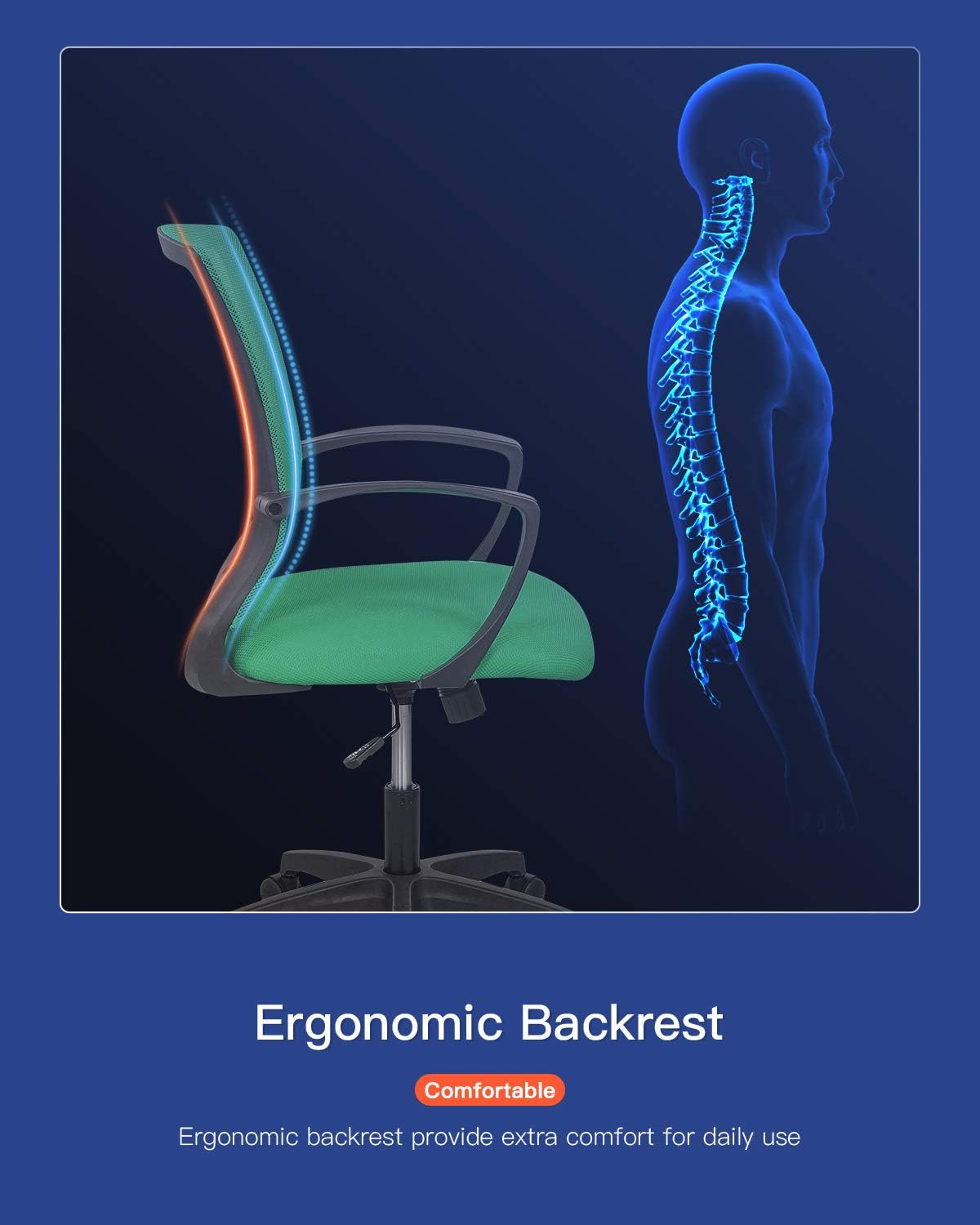 Home Office Chair Computer Ergonomic Chair Mesh Mid Back with Wheels Lumbar Support Armrest and Adjustable Executive for Men&Women (Green)