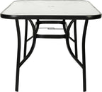 Flash Furniture Tory Rectangle Patio Table with Umbrella Hole, Commercial All-Weather Table with Heat Resistant Tempered Glass, Steel Tube Frame, 35x 59, Black