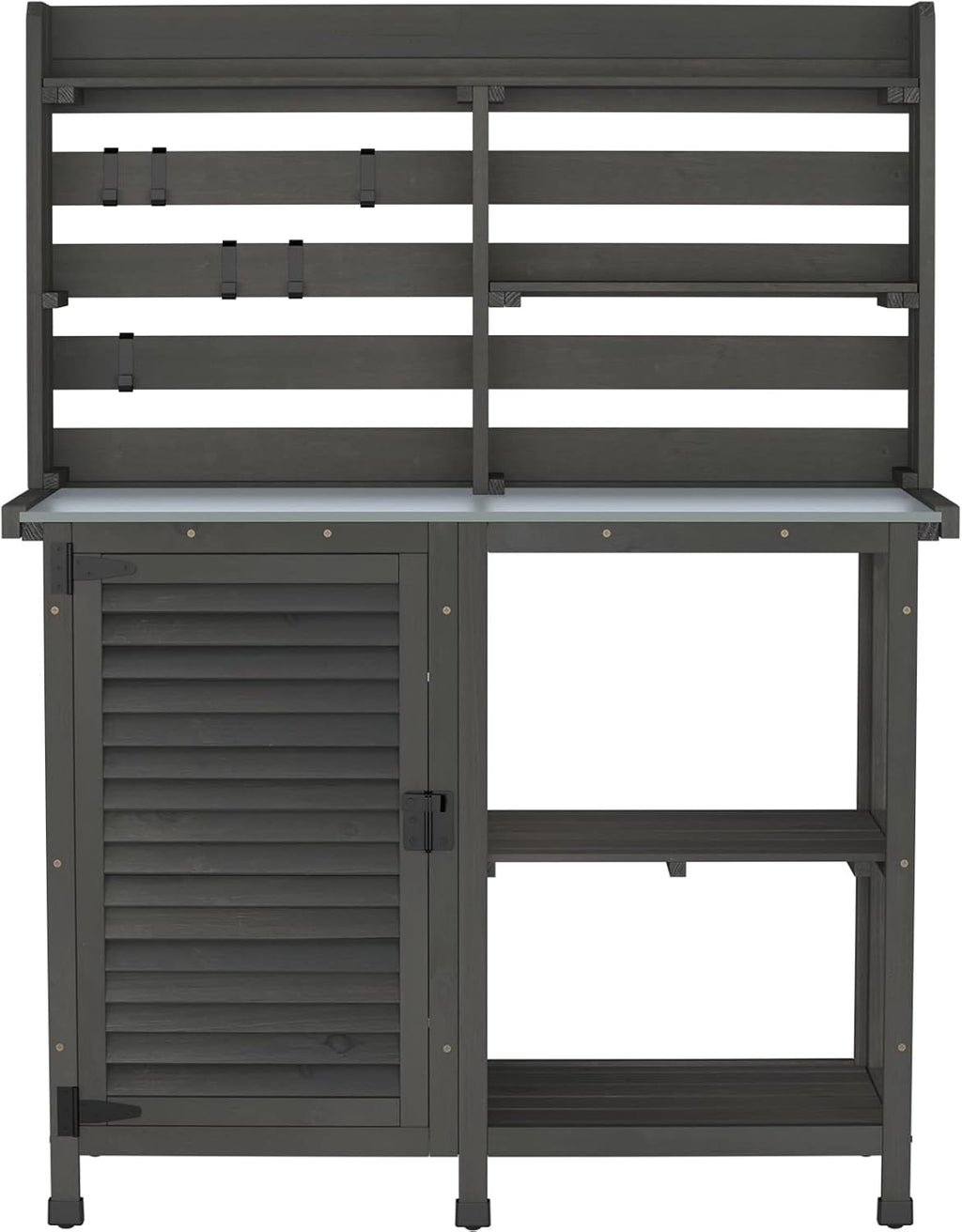 GDLF Potting Bench Table Large Garden Outdoor Work Bench Metal Tabletop Workstation with Storage Cabinet Shelf Dark Grey