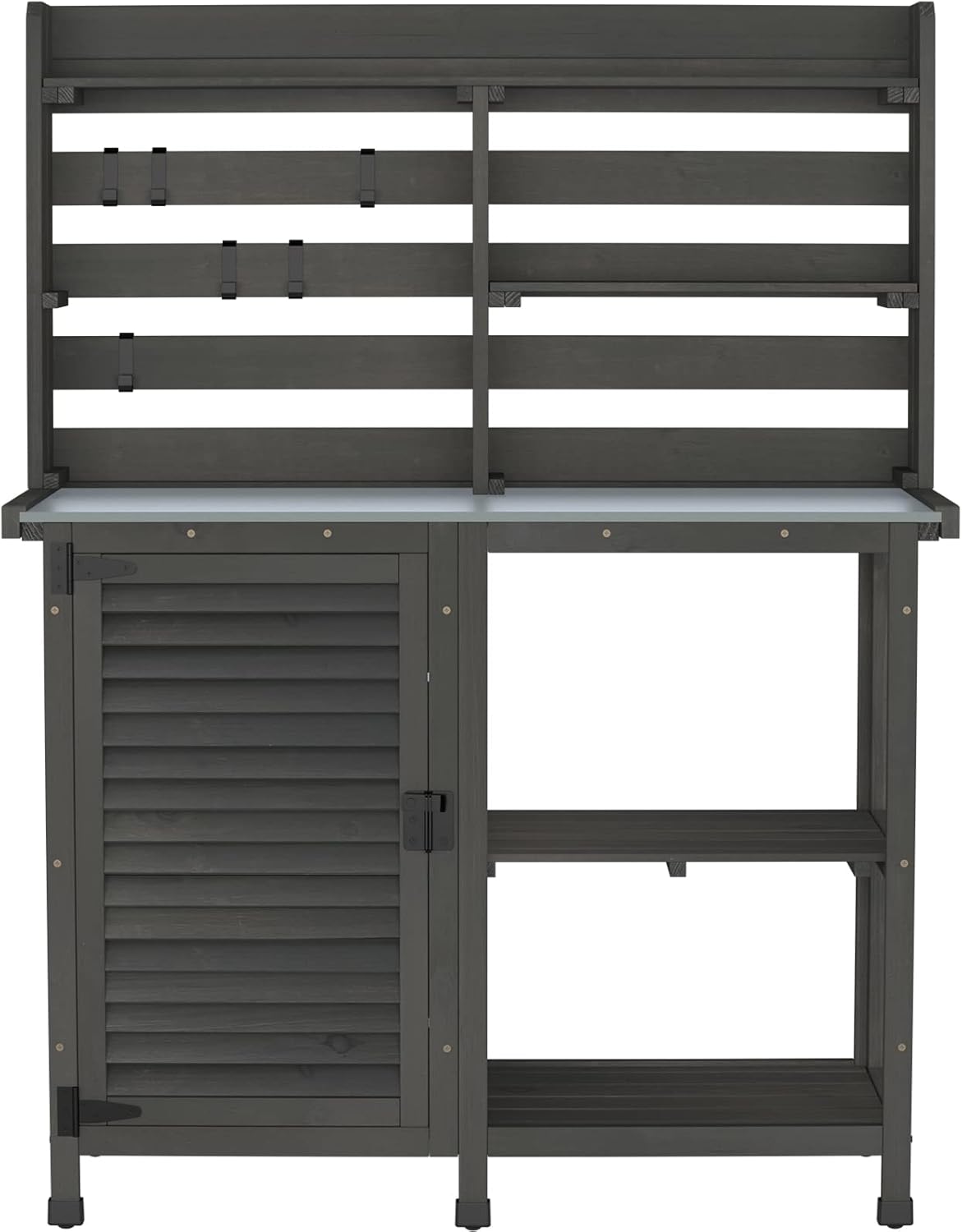 GDLF Potting Bench Table Large Garden Outdoor Work Bench Metal Tabletop Workstation with Storage Cabinet Shelf Dark Grey
