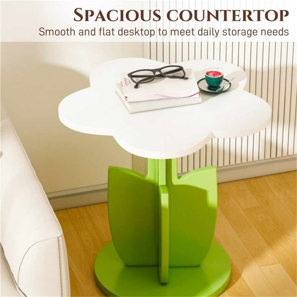 Funky Flower-Shaped Sofa Side Table, Small Nightstand/Coffee Table with Storage Tray, Cute Wooden End Tables, Creative Furniture Decorative for Living Room, Bedroom, Small Spaces(Pink)