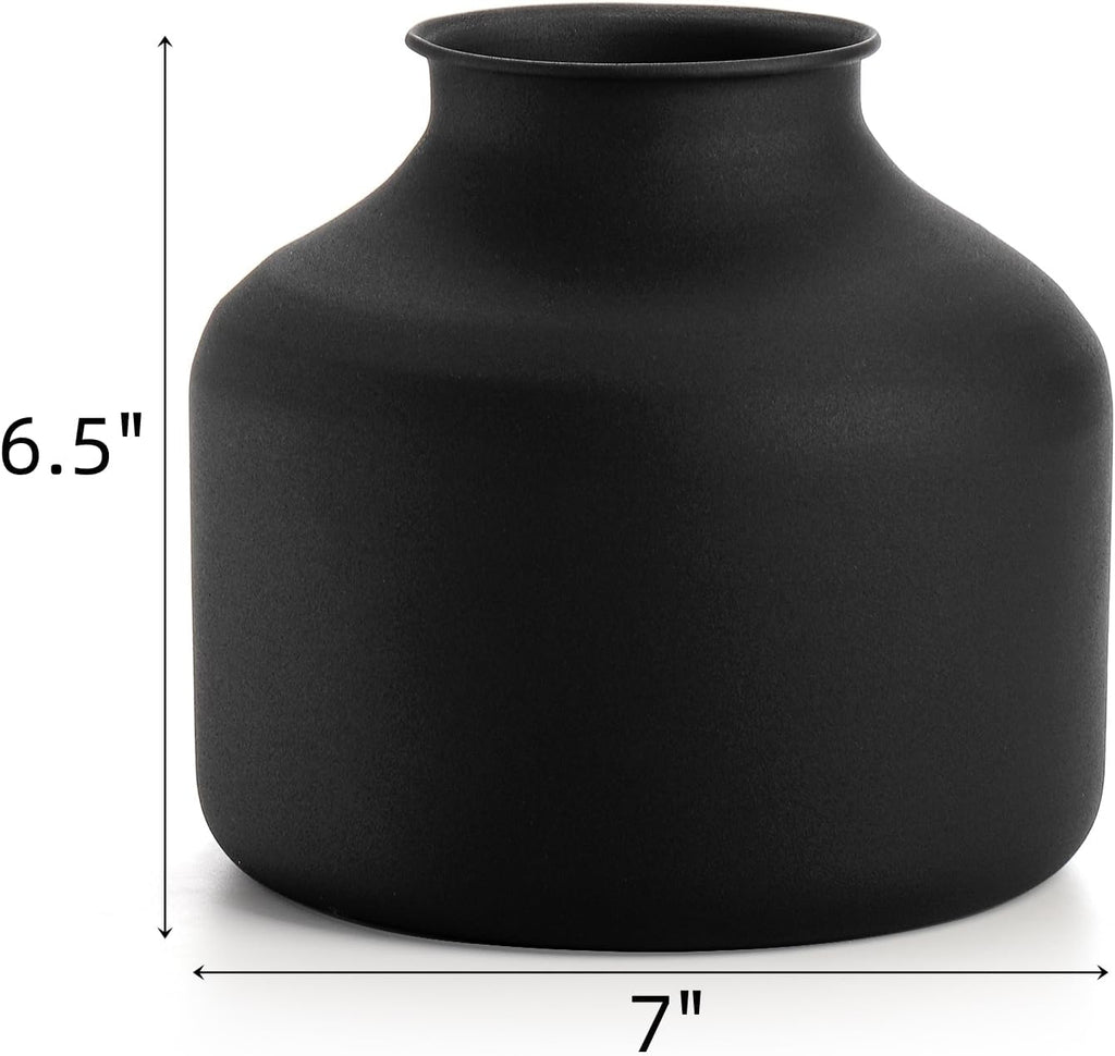 Goaste Metal Matte Flower Vase, Small Black Vases for Flower, 6.5 Inch Tall Iron Frosted Flower Arranging Vase for Table Centerpiece, Home, Shelf, Office, Garden Decor, Black