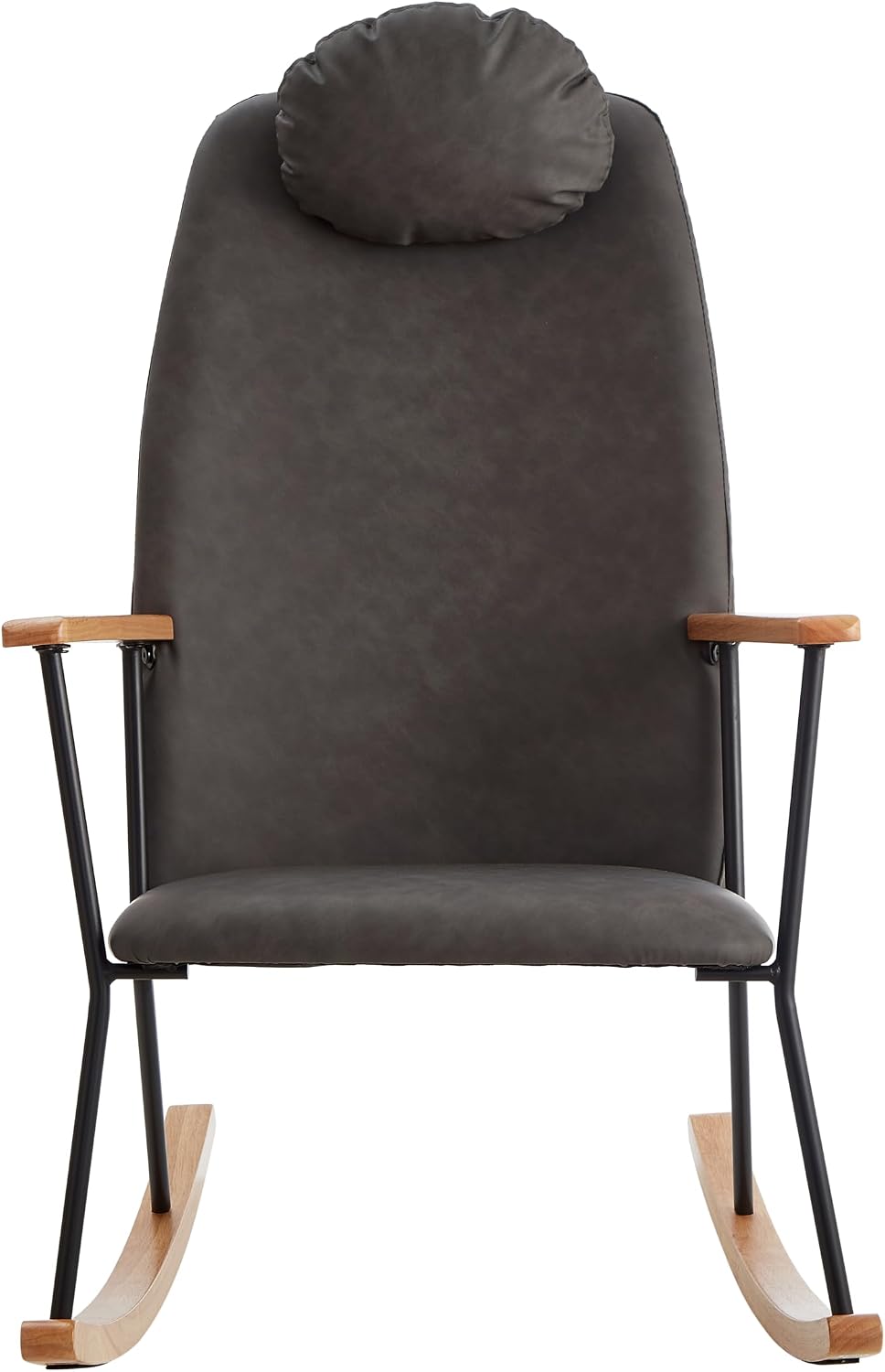 Nursery Rocking Chair Indoor, Small Rocking Chairs for Small Spaces, Upholstered Rocker Chair with High Back& Headrest Pillow, Comfy Rocking Chair for Bedroom, Living Room, Patio& Porch (Dark Grey)