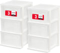 IRIS USA Plastic Drawer Storage Organizer, 3-Drawers, 2-Pack, for Classroom Art Craft Supplies, Bathroom Bedroom, Laundry Room, White/Clear