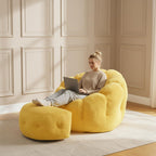 Flower Bean Bag Chair with Ottoman, Comfy Fuax Fur Beanbag for Adults & Teens, Fluffy Plush Floor Lazy Sofa for Bedroom, Living Room, Reading Nook, Yellow